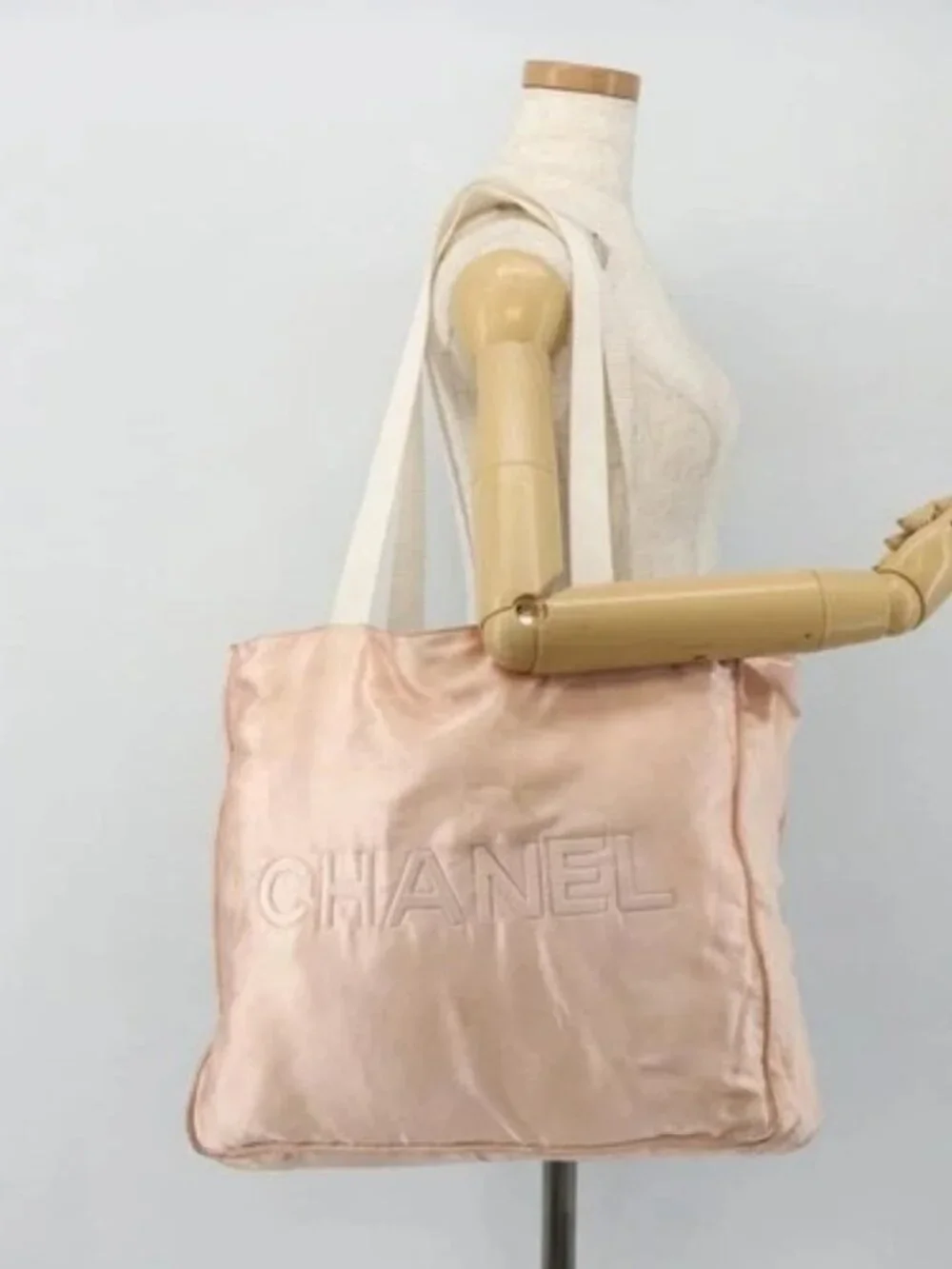 CHANEL Tote Bag Satin Gold Pink CC Auth bs35157